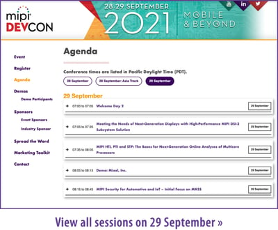 MIPI DevCon 2021 Agenda 29 September